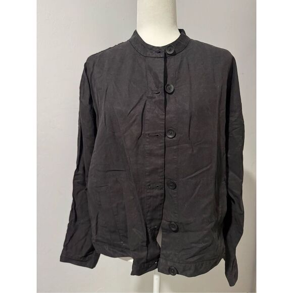 Eileen Fisher black front button light jacket top M - Picture 1 of 6